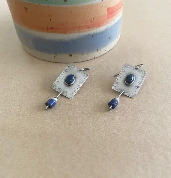 Sodalite Earrings, Sterling Silver Dangle Earrings, Sodalite Stone Jewel , Blue Stone Earrings