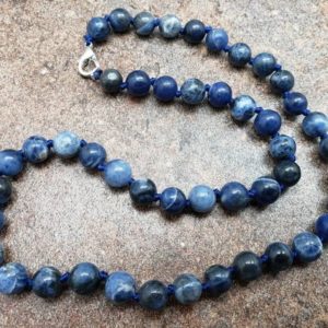 Shop Sodalite Necklaces! Sodalite Hand Knotted Necklace with Lobster Claw Clasp | Natural genuine Sodalite necklaces. Buy crystal jewelry, handmade handcrafted artisan jewelry for women.  Unique handmade gift ideas. #jewelry #beadednecklaces #beadedjewelry #gift #shopping #handmadejewelry #fashion #style #product #necklaces #affiliate #ad