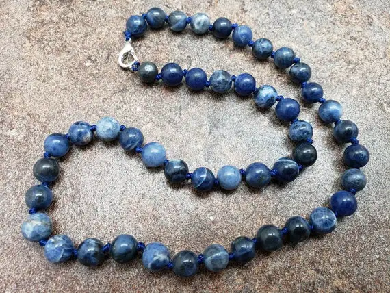Sodalite Hand Knotted Necklace With Lobster Claw Clasp