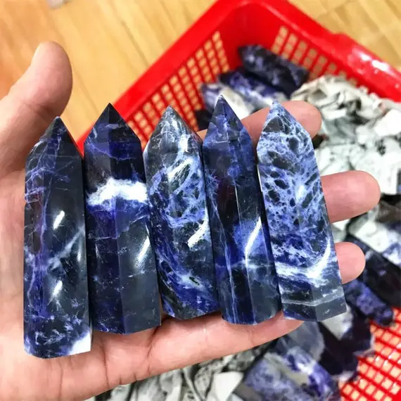 Sodalite Tower Natural Sodalite Double Terminated Crystal Quartz Point Wholesale Bulk Gemstone Obelisk Tower Wand Healing Crystal For Gifts
