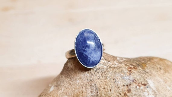 Adjustable Simple Oval Blue Sodalite Ring. 925 Sterling Silver Rings For Women.  Reiki Jewelry Uk. 14x10mm Semi Precious Stone