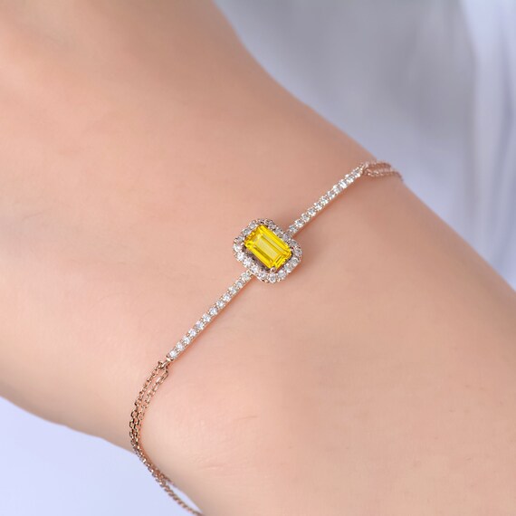 Solid Gold Yellow Sapphire Bracelet, Solid Gold Diamond Bracelet, Unique Yellow Sapphire Bracelet, Valentines Day Gift, Valentines Day Sale