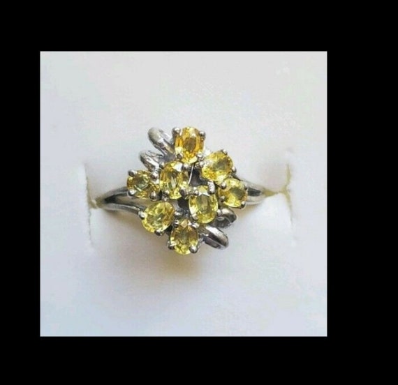 Large Sapphire Ring. Yellow Sapphire Cluster Ring!