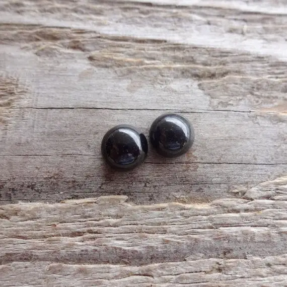 Pair Black Spinel Round Cabochons 6x4mm, Black Cabochon, Original Natural Round Cabochons  For Jewelry Making