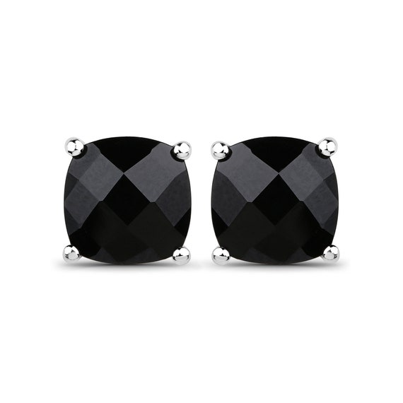 Black Spinel Earrings, Black Spinel Cushion Stud Earrings For Women, Silver Spinel Earrings, Gifts For Mom, Big Black Earrings