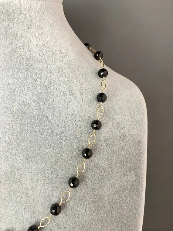 Black Spinel Necklace - Spinel And Gold Necklace - Wire Wrapped Gemstone Necklace - Gold Link Necklace