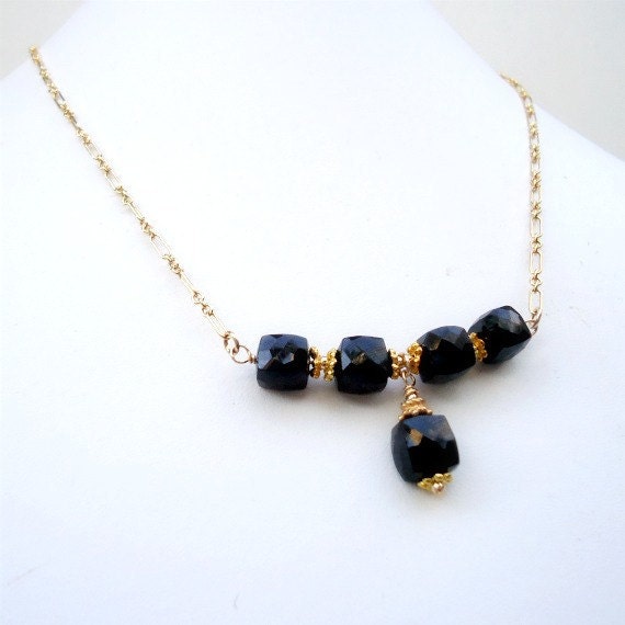 Black Necklace - Spinel Bead Bar Jewelry - Bridesmaid Jewellery - Gemstone - Gold - Wedding - Luxe N-179