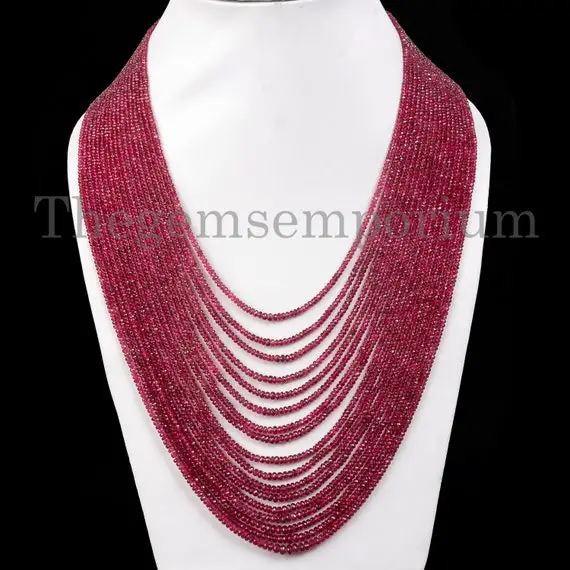 Unheated Burma Spinel Rondelle Necklace, 2.5-5mm Red Spinel Faceted Rondelle Necklace, Beaded Necklace, Gemstone Necklace, Rondelle Beads