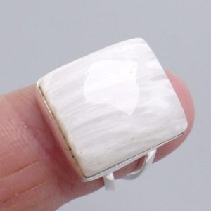 Shop Scolecite Rings! Square Scolecite Ring Size 53 Silver 925, Aw115.1 | Natural genuine Scolecite rings, simple unique handcrafted gemstone rings. #rings #jewelry #shopping #gift #handmade #fashion #style #affiliate #ad