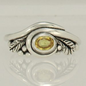 Shop Yellow Sapphire Rings! Sterling Silver 5×4 Yellow Sapphire Ring With Leaf Design, Handmade One Of A Kind Made In The Usa With Free Domestic Shipping, Size 7+ | Natural genuine Yellow Sapphire rings, simple unique handcrafted gemstone rings. #rings #jewelry #shopping #gift #handmade #fashion #style #affiliate #ad