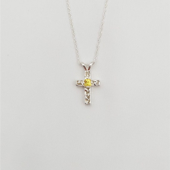 Sterling Silver Cross & Yellow Sapphire Pendant