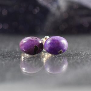Shop Sugilite Earrings! Sugilite Sterling Silver post Earrings with 6 x 8 mm sugilite cabochon ,sugilite stud earrings Lightweight Modern Minimalist Design, | Natural genuine Sugilite earrings. Buy crystal jewelry, handmade handcrafted artisan jewelry for women.  Unique handmade gift ideas. #jewelry #beadedearrings #beadedjewelry #gift #shopping #handmadejewelry #fashion #style #product #earrings #affiliate #ad