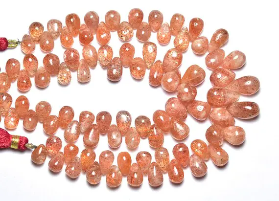 Natural Sunstone Teardrop Beads 6x8mm To 8x13mm Smooth Teardrops Briolettes Gemstone Beads Genuine Sunstone Plain Beads 8 Inch Strand No5515