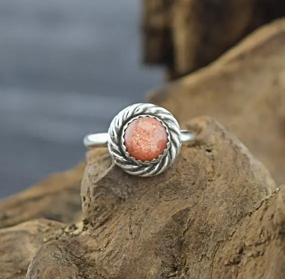 Handcrafted Sterling Silver Sunstone Ring - Size 7