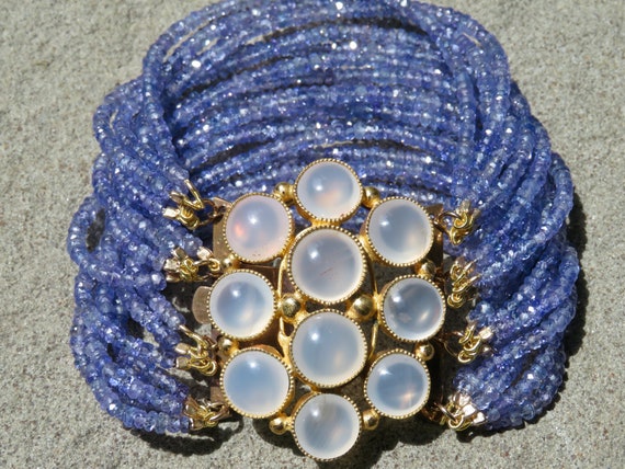 Tanzanite Bracelet, Vintage Pinchbeck Clasp, Multi Strand Tanzanite Bracelet