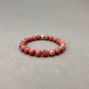 Pink Thulite Rosaline Stone Stretch Bead Bracelet With Karen Hill Silver Focal Metaphysical Jewelry Beaded Bracelet Thulite Crystal Beads