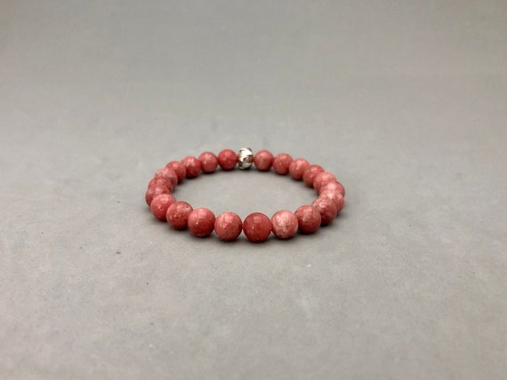 Pink Thulite Rosaline Stone Stretch Bead Bracelet With Karen Hill Silver Focal Metaphysical Jewelry Beaded Bracelet Thulite Crystal Beads
