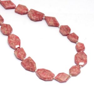 Natural Thulite Gemstone 9mm-16mm Faceted Nuggets Beads | 13" Strand | Pink Thulite Semi Precious Gemstone Loose Tumbled Beads for Jewelry