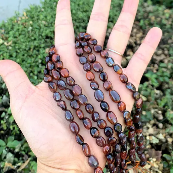 1 Strand/15" Natural Red Tiger Eye Healing Gemstone 6mm To 8mm Free Form Oval Tumbled Pebble Stone Bead For Bracelet Earrings Jewelry Making