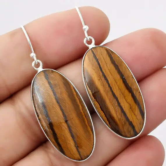 Sale, Very Beautiful Tiger Eye Earrings, 925 Silver, ( Protective Stone)