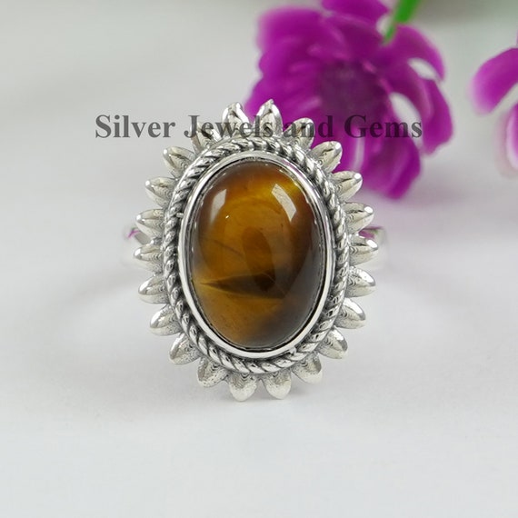 Solid 925 Sterling Silver Tiger Eye Ring, Handmade Ring For Sister, Oval Designer Ring, Daily Wear Ring, Birthday Gift, Gemstone Ring