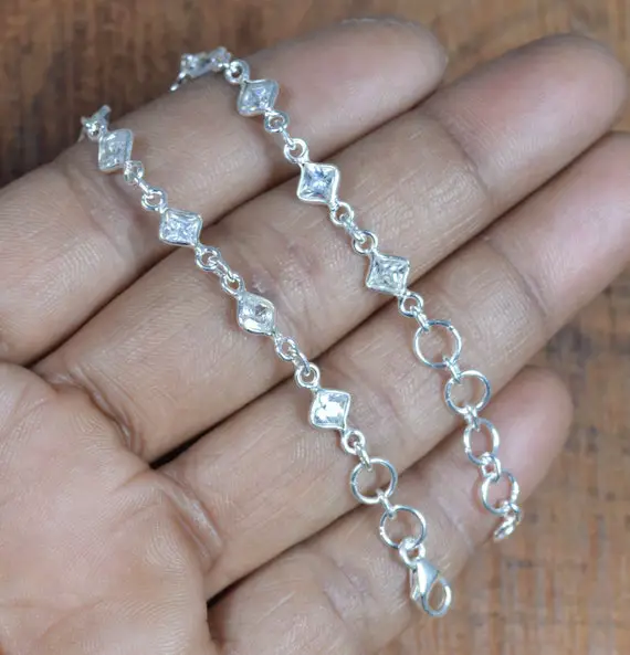 White Topaz 925 Sterling Silver Faceted Gemstone Adjustable Bracelet ~ April Month Birthstone ~ Natural Stone ~ Gift For Valentine Day