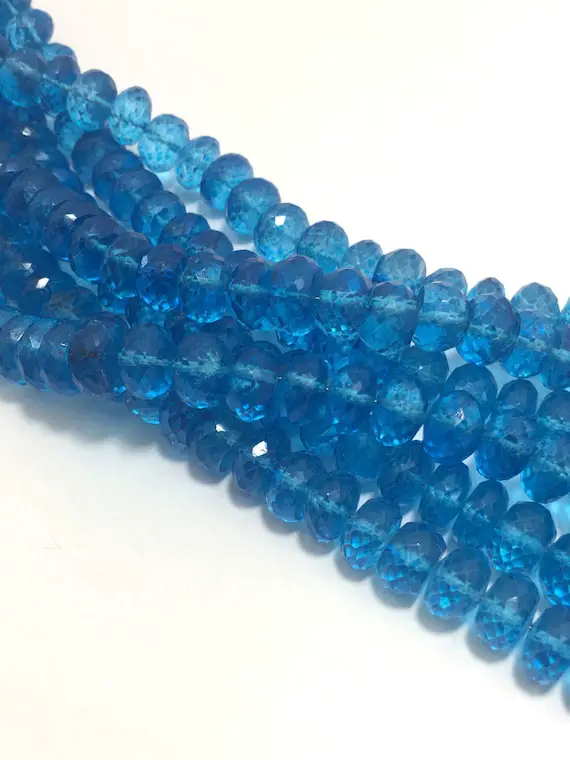 Natural Swiss Blue  Quartz Faceted Rondelle 8-9 Mm 8" Gemstone Beads  Strand Sale / Semi Precious Beads / Swiss Blue Topaz Beads