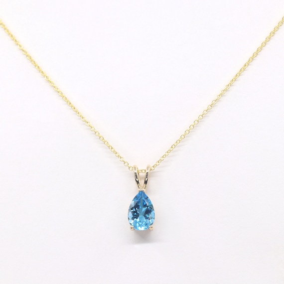 14k 1ct Blue Topaz Solitaire Necklace / Pear Blue Topaz Necklace / Solitaire Necklace / Everyday Necklace / Simple Necklace / Rose Gold