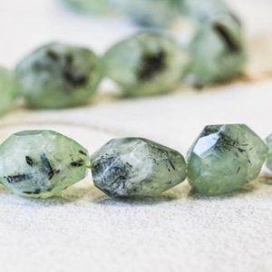 L/Green Tourmalinated  Quartz 16-20x mm Faceted Nugget Beds Size Varies 16" Strand Natural Green With Black Tourmaline Quartz For Jewelry | Natural genuine chip Tourmalinated Quartz beads for beading and jewelry making.  #jewelry #beads #beadedjewelry #diyjewelry #jewelrymaking #beadstore #beading #affiliate #ad