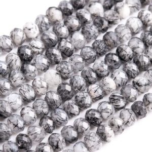 Shop Tourmalinated Quartz Beads! Genuine Natural Black Rutilated Quartz, Tourmalinated Quartz Loose Beads Faceted Rondelle Shape 5×3-4mm | Natural genuine faceted Tourmalinated Quartz beads for beading and jewelry making.  #jewelry #beads #beadedjewelry #diyjewelry #jewelrymaking #beadstore #beading #affiliate #ad