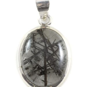 Shop Tourmalinated Quartz Jewelry! Black Rutile Tourmalated Quartz Pendant Large Oval Necklace Pendant Sterling Silver Bezel Set Natural Smooth Cabochon Thick Rutilated Simple | Natural genuine Tourmalinated Quartz jewelry. Buy crystal jewelry, handmade handcrafted artisan jewelry for women.  Unique handmade gift ideas. #jewelry #beadedjewelry #beadedjewelry #gift #shopping #handmadejewelry #fashion #style #product #jewelry #affiliate #ad