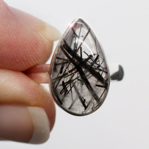 Natures Sketches - Tourmalinated Quartz Sterling Silver Ring Size 6.5