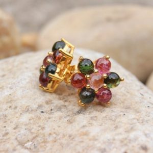 Shop Tourmaline Earrings! Natural Tourmaline Earrings, Stud Earrings, Dainty Botanical Earrings, Multi Stone Earrings, 18k Gold Plated  Sterling Silver, Boho Earrings | Natural genuine Tourmaline earrings. Buy crystal jewelry, handmade handcrafted artisan jewelry for women.  Unique handmade gift ideas. #jewelry #beadedearrings #beadedjewelry #gift #shopping #handmadejewelry #fashion #style #product #earrings #affiliate #ad