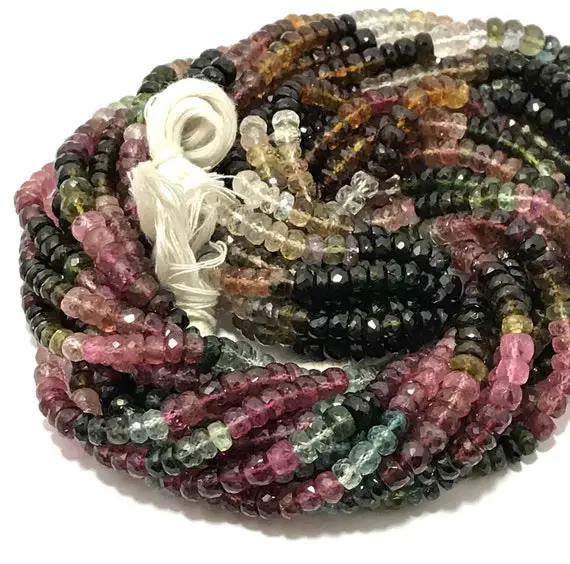 5 - 6 Mm Natural Multi Tourmaline Faceted Rondelle Bead Strand Sale / Multi Tourmaline Gemstone Beads Wholesale / Tourmaline Faceted