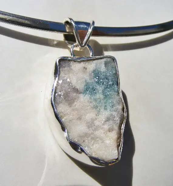 Blue Tourmaline Pendant, In Allbite Matrix, Rough, Natural Stone, Indicolite Tourmaline,sterling Silver