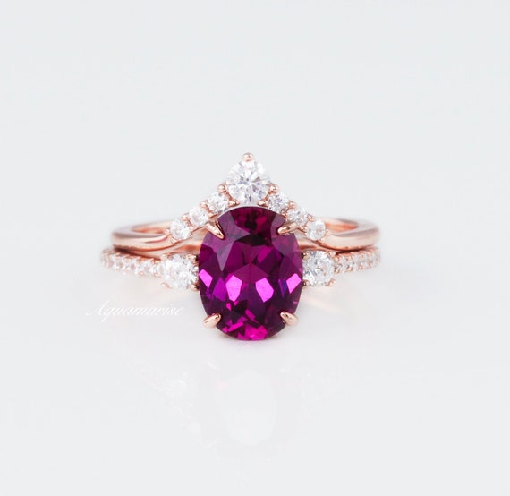 Bella Natural Rubellite Tourmaline Ring Set- 14k Rose Gold Vermeil Ring Set- Engagement Ring- Promise Ring- October Birthstone- Gift For Her