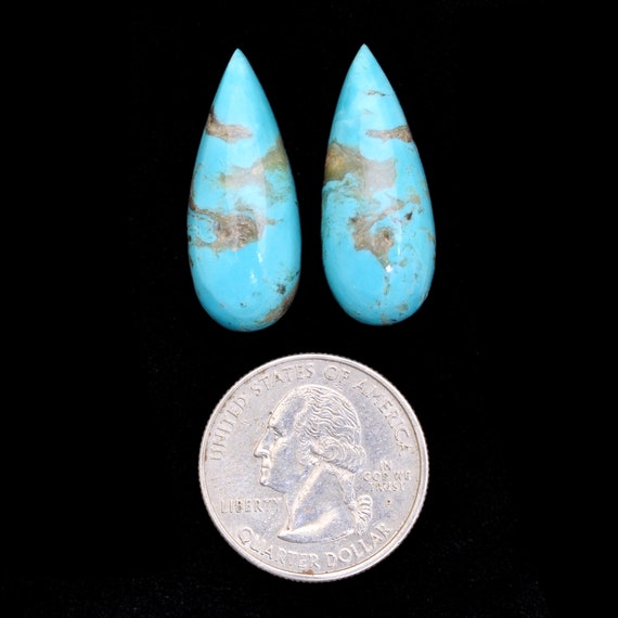 Aaa+ Turquoise Gemstone Pear Cabochon Pair | Arizona Turquoise 30x12mm Loose Cabs | Natural Turquoise Semi Precious Gemstone - 26carats Pair