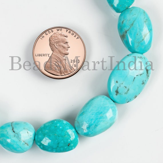 Turquoise Beads, 8x10-12x18 Mm Turquoise Smooth Nuggets Beads, Plain Turquoise Beads, Turquoise Gemstone, Turquoise Nugget Beads Strands