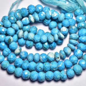 Shop Turquoise Faceted Beads! 10 Inch Strand Chinese Turquoise Rondelle Beads 7.5mm to 9mm Faceted Rondelles Gemstone Beads Dyed Turquoise Beads Jewelry Making No5531 | Natural genuine faceted Turquoise beads for beading and jewelry making.  #jewelry #beads #beadedjewelry #diyjewelry #jewelrymaking #beadstore #beading #affiliate #ad