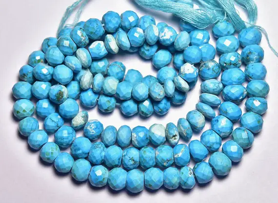 10 Inch Strand Chinese Turquoise Rondelle Beads 7.5mm To 9mm Faceted Rondelles Gemstone Beads Dyed Turquoise Beads Jewelry Making No5531