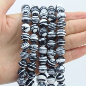 Shop Turquoise Round Beads! Round Smooth Beads, Black Malachite Beads, Black White Zebra Stripe Beads, For Bracelet Jewelry Making, Loose Beads Strand-15inches–STN0041 | Natural genuine round Turquoise beads for beading and jewelry making.  #jewelry #beads #beadedjewelry #diyjewelry #jewelrymaking #beadstore #beading #affiliate #ad