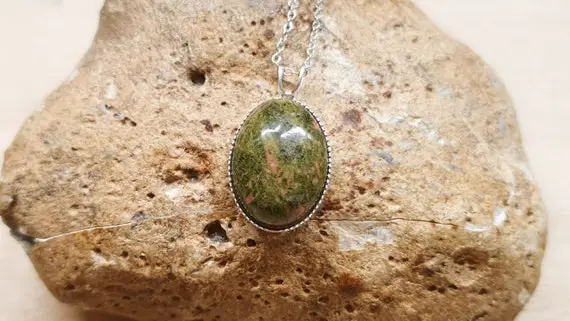 Simple Oval Unakite Pendant Necklace. 925 Sterling Silver Necklaces For Women. Scorpio Jewelry Uk. Reiki Jewelry. 18x13mm Stone