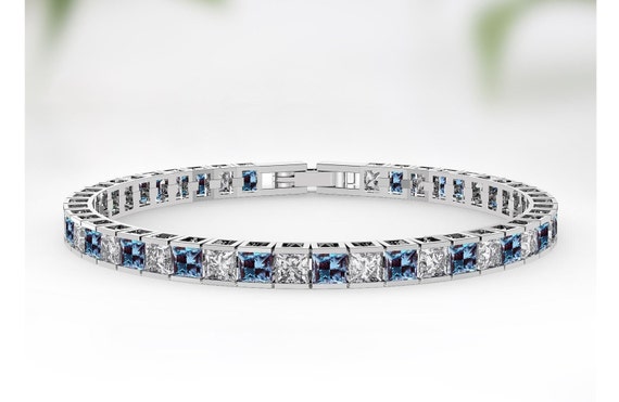 Unique Alexandrite Bracelet For Women Wedding Gift Vintage Tennis Bracelet Sterling Silver Bracelet For Wife Channel Set Bracelet For Women