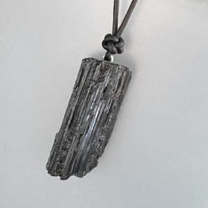 Shop Black Tourmaline Pendants! Unisex Raw Natural Black Tourmaline Pillar Wand Specimen Pendant with Sterling Silver Black Leather Cord Necklace | Natural genuine Black Tourmaline pendants. Buy crystal jewelry, handmade handcrafted artisan jewelry for women.  Unique handmade gift ideas. #jewelry #beadedpendants #beadedjewelry #gift #shopping #handmadejewelry #fashion #style #product #pendants #affiliate #ad