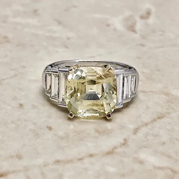Very Fine Untreated 8.12 Ct Yellow Sapphire & Diamond Ring - 14k White Gold Sapphire Ring - Engagement Ring - Anniversary Gifts - Best Gifts