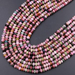 Shop Watermelon Tourmaline Beads! AAA Natural Multicolor Watermelon Tourmaline Micro Faceted Rondelle Beads 5mm Pink Green Gemstone 15.5" Strand | Natural genuine faceted Watermelon Tourmaline beads for beading and jewelry making.  #jewelry #beads #beadedjewelry #diyjewelry #jewelrymaking #beadstore #beading #affiliate #ad