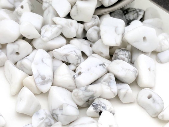 White Howlite Chip Beads For Jewelry Making. Drilled Natural Stone Lot. Boho Beach Style Gemstone. Destash In Bulk. 50, 100 & 200 Gram Lots.