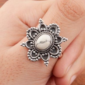 Shop Howlite Rings! White Marble Howlite Ring, Sterling Silver Stacking Rings, Marble Ring,Stone Rings for Women,Statement Rings Gift for Girls, Gemini present | Natural genuine Howlite rings, simple unique handcrafted gemstone rings. #rings #jewelry #shopping #gift #handmade #fashion #style #affiliate #ad