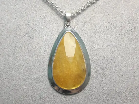 Yellow Sapphire, 9.80 Ct Yellow Sapphire Necklace, Silver Gemstone Pendant, Sapphire Necklace, Tear Drop Sapphire, Jewelry Atelier