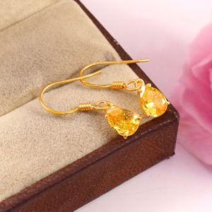 Shop Yellow Sapphire Jewelry! Yellow Sapphire Earrings Pear Gemstone Earrings, Sapphire Teardrop Bridesmaid Earrings Sapphire Women Jewelry Gift For Her Birthday Gifts | Natural genuine Yellow Sapphire jewelry. Buy crystal jewelry, handmade handcrafted artisan jewelry for women.  Unique handmade gift ideas. #jewelry #beadedjewelry #beadedjewelry #gift #shopping #handmadejewelry #fashion #style #product #jewelry #affiliate #ad